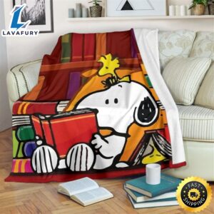 Bookworm Snoopy And Woodstock For Book Lovers Fleece Blanket Throw Blanket