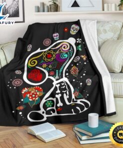 Colorful Snoopy And Skull Brocade Motifs Fleece Blanket Throw Blanket
