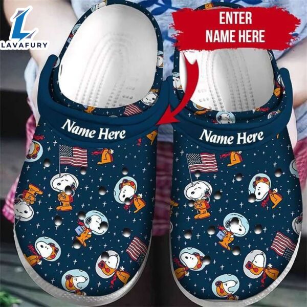 Custom Name Custom Name Snoopy Astronaut Usa Flag Puzzle Pieces Crocband Clog Crocs Shoes