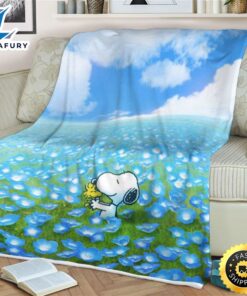 Funny Snoopy, Peanuts Snoopy Woodstock Flowers Gift For Fan Comfy Sofa Throw Blanket Gift