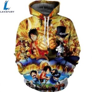 One Piece Hoodies Ace Sabo And Luffy 3 Brothers One Piece Anime 3D Hoodie