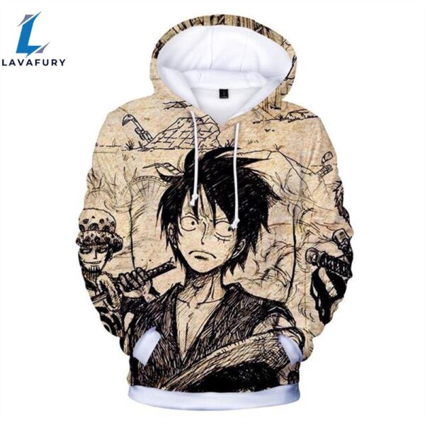 One Piece Monkey D. Luffy Vintage Anime 3D Hoodie