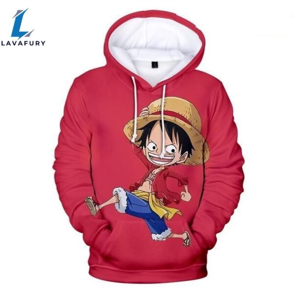 One Piece Red Young Monkey D. Luffy Anime 3D Hoodie