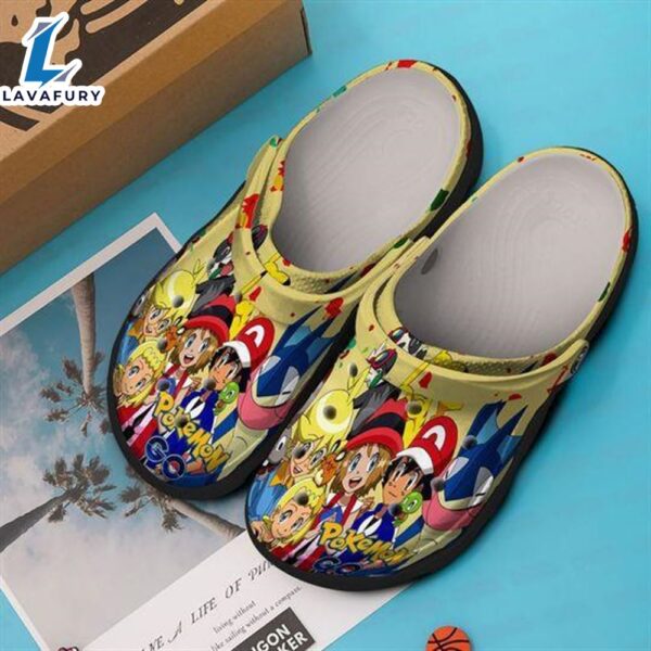 Pokemon Cartoon Characters Pattern Crocs Classic Clogs Shoes In Yellow