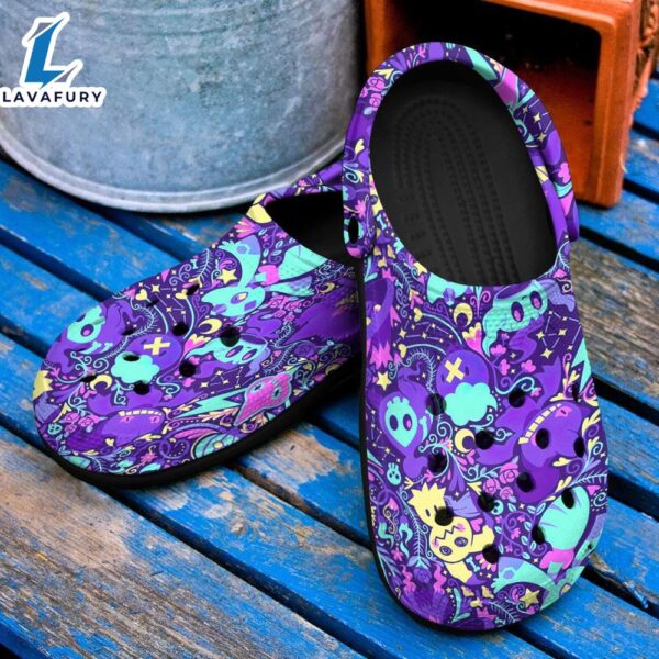 Pokemon Ghost Anime Pattern Crocs Classic Clogs Shoes In Purple