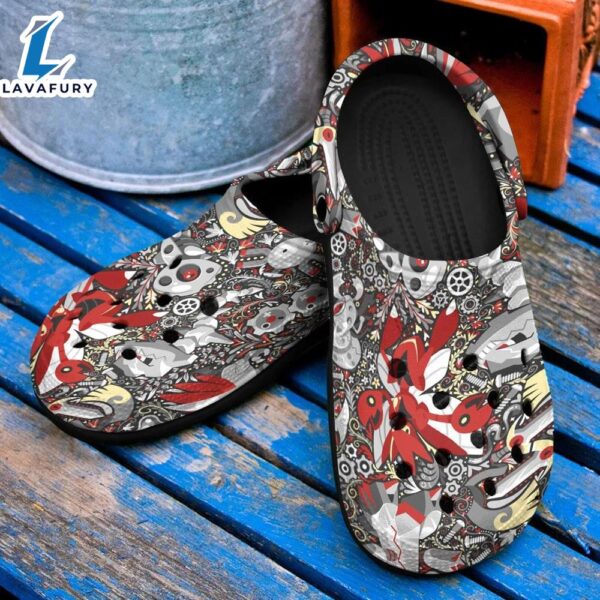 Pokemon Steel Anime Pattern Crocs Classic Clogs Shoes In Red Gray