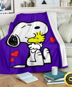 Purple Snoopy And Woodstock Fleece Blanket Throw Blanket