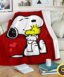 Red Snoopy Hug Woodstock Fleece Blanket Throw Blanket
