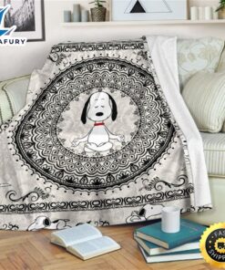 Snoopy Doing Yoga Brocade Motifs Fleece Blanket, Premium Comfy Sofa Throw Blanket Gift