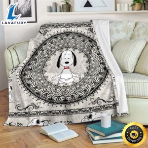 Snoopy Doing Yoga Brocade Motifs Fleece Blanket, Premium Comfy Sofa Throw Blanket Gift