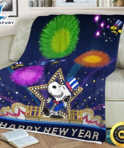 Snoopy Fan Gift, Snoopy Happy New Year Gift, Snoopy And Woodstock Comfy Sofa Throw Blanket Gift
