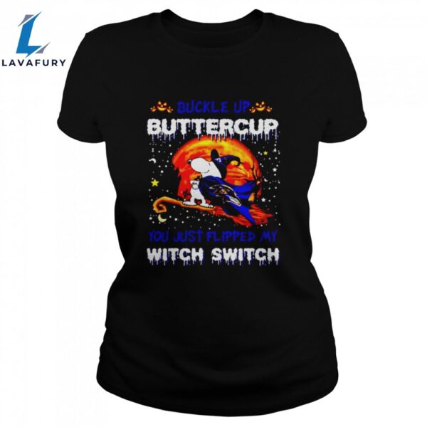 Snoopy Ravens Buckle Up Buttercup You Just Flipped Halloween Unisex Shirt