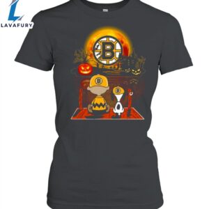 Snoopy And Charlie Brown Pumpkin Boston Bruins Halloween Moon Unisex Shirt