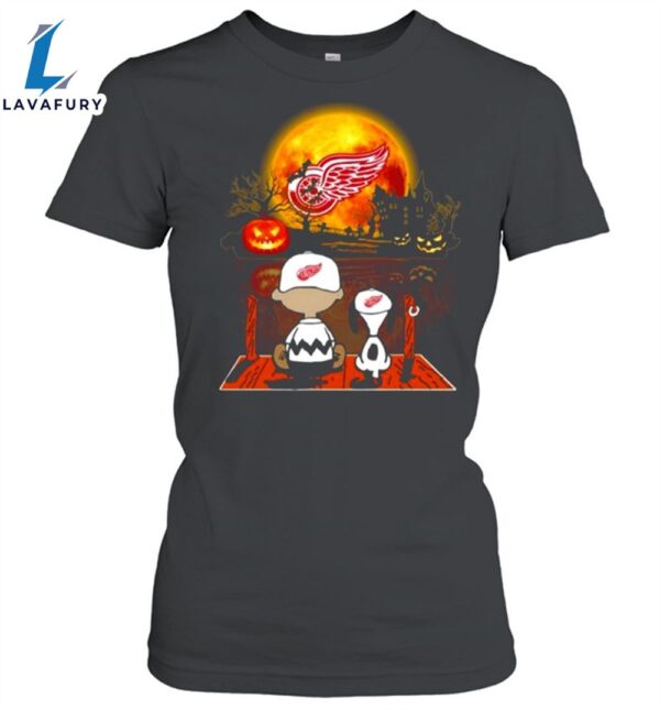 Snoopy And Charlie Brown Pumpkin Detroit Red Wings Halloween Moon Unisex Shirt