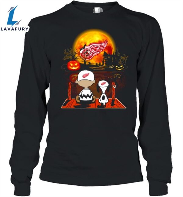 Snoopy And Charlie Brown Pumpkin Detroit Red Wings Halloween Moon Unisex Shirt