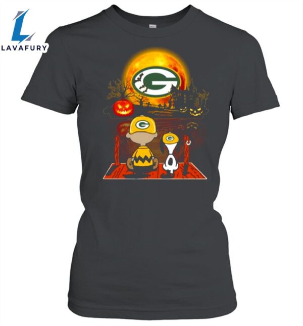 Snoopy And Charlie Brown Pumpkin Green Bay Packers Halloween Moon Unisex Shirt