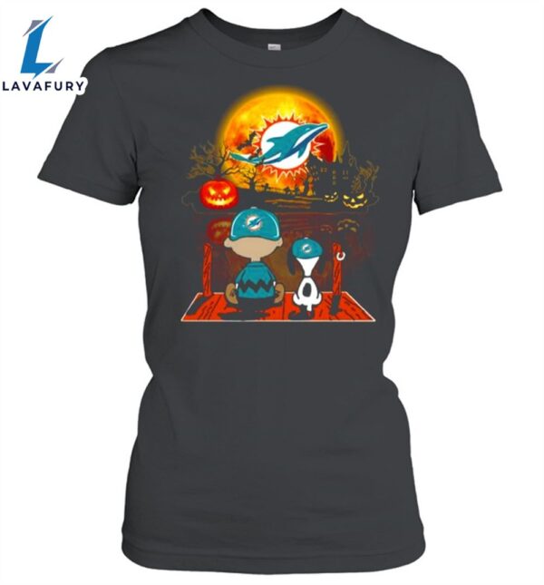 Snoopy And Charlie Brown Pumpkin Miami Dolphins Jackets Halloween Moon Unisex Shirt