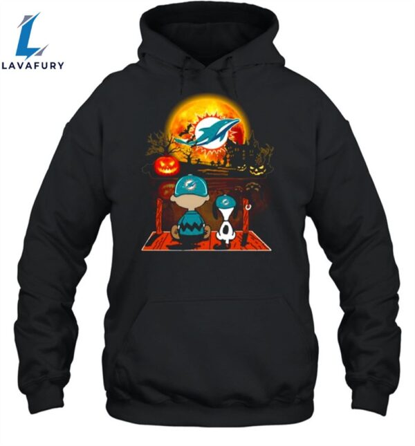 Snoopy And Charlie Brown Pumpkin Miami Dolphins Jackets Halloween Moon Unisex Shirt