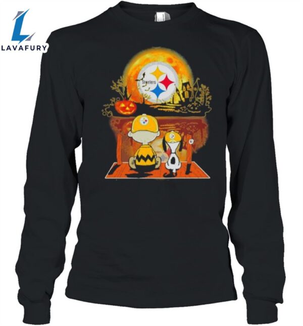 Snoopy And Charlie Brown Pumpkin Pittsburgh Steelers Halloween Moon Unisex Shirt