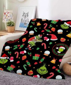 Anime Christmas Grinch Blanket Flannel Throw Blankets,Christmas Grinch Blanket