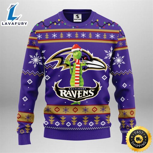 Baltimore Ravens Funny Grinch Christmas Ugly Sweater