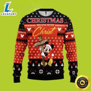 Begin With Christ Mickey Disney Ugly Christmas Sweater