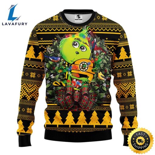 Boston Bruins Grinch Hug Christmas Ugly Sweater