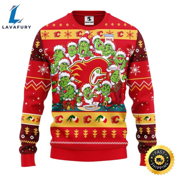 Calgary Flames 12 Grinch Xmas Day Christmas Ugly Sweater