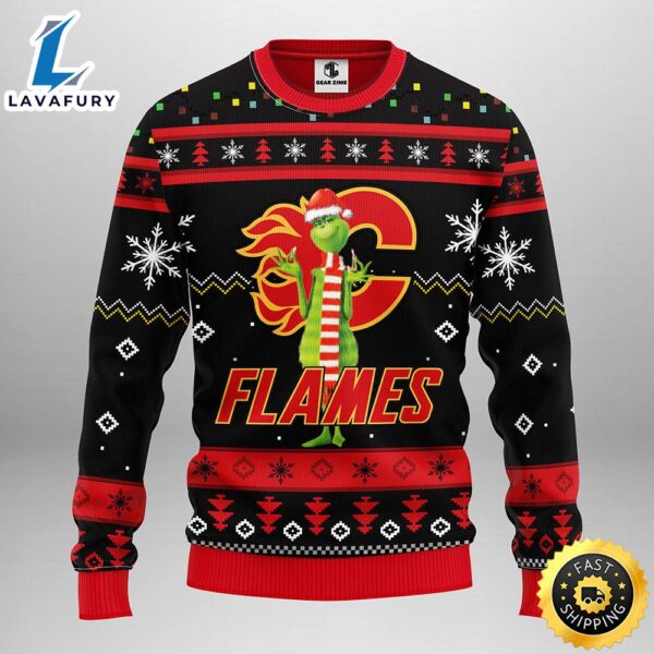 Calgary Flames Funny Grinch Christmas Ugly Sweater