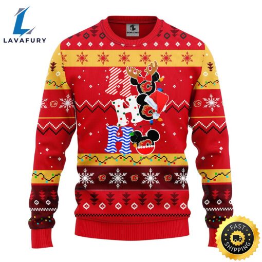 Calgary Flames Hohoho Mickey Christmas Ugly Sweater