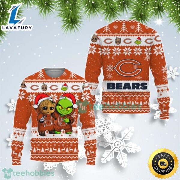 Chicago Bears Baby Groot And Grinch Best Friends Ugly Christmas Sweater