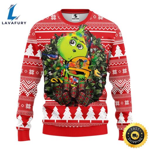 Chicago Blackhawks Grinch Hug Christmas Ugly Sweater