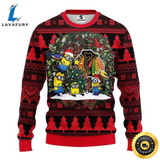 Chicago Blackhawks Minion Christmas Ugly Sweater