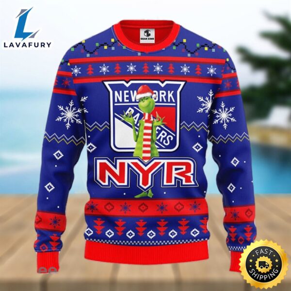 Christmas Gift NHL New York Rangers Logo With Funny Grinch Men And Women Ugly Christmas Sweater For Fans