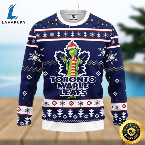 Christmas Gift NHL Toronto Maple Leafs Logo With Funny Grinch Men And Women Ugly Christmas Sweater For Fans