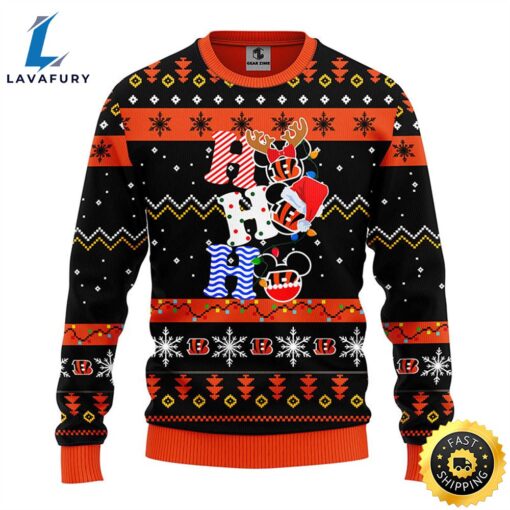 Cincinnati Bengals HoHoHo Mickey Christmas Ugly Sweater