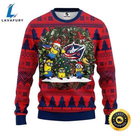 Columbus Blue Jackets Minion Christmas Ugly Sweater