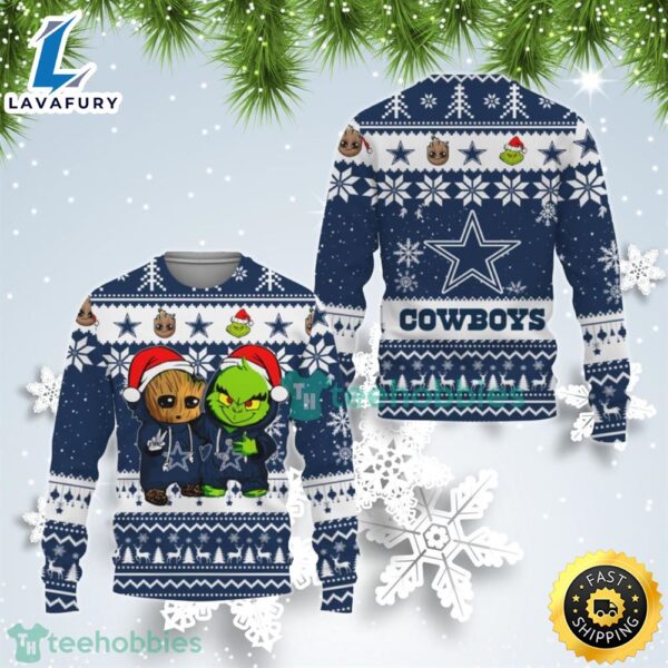 Dallas Cowboys Baby Groot And Grinch Best Friends Ugly Christmas Sweater