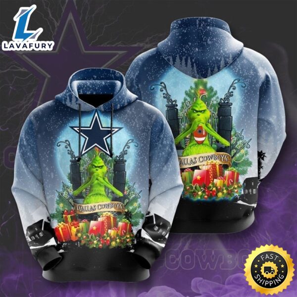 Dallas Cowboys Grinch Snow Christmas Unisex All-over Print Hoodie With NFL Zip Up