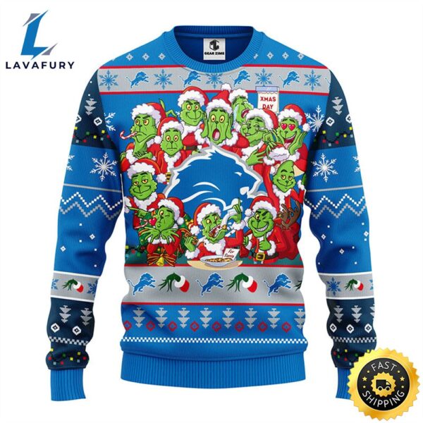 Detroit Lions 12 Grinch Xmas Day Christmas Ugly Sweater