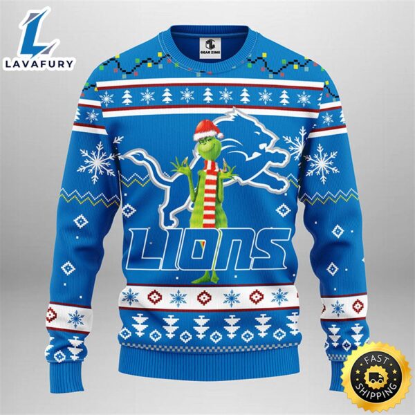 Detroit Lions Funny Grinch Christmas Ugly Sweater
