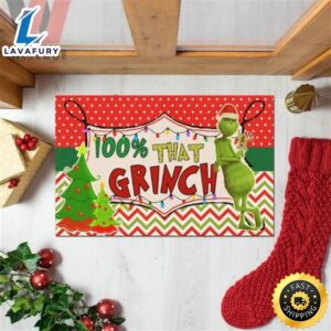 Dr Seuss Grinch Green On Santa Hat 100% That Grinch Doormat
