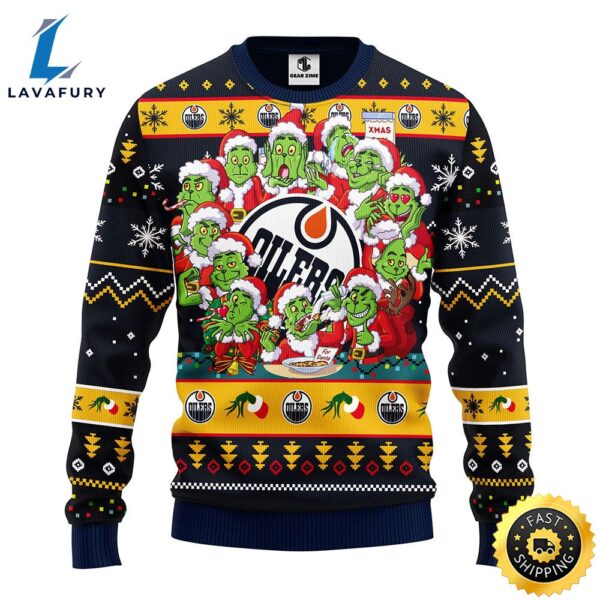 Edmonton Oilers 12 Grinch Xmas Day Christmas Ugly Sweater