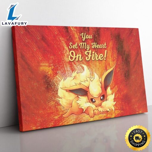 Flareon on Fire Pokemon Canvas Print Wall Art