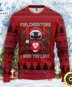 For Christmas I Wish You Love Stitch Heart Ugly Christmas Sweater
