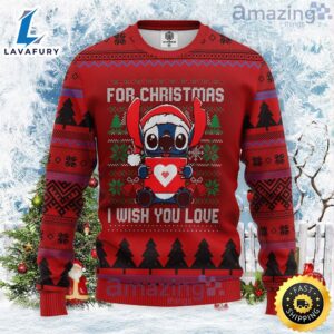 For Christmas I Wish You Love Stitch Heart Ugly Christmas Sweater