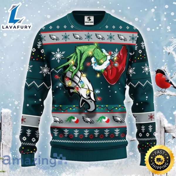For NFL Fans Philadelphia Eagles Grinch Hand Funny Christmas Gift Ugly Christmas Sweater