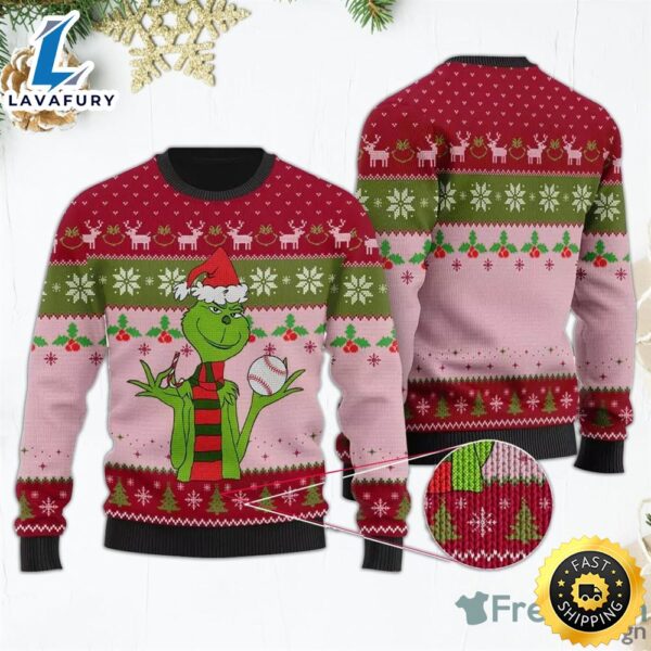 Funny Baseball Grinch Red Ugly Christmas Sweater
