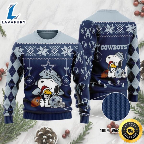 Funny Snoopy And Woodstock Dallas Cowboys Christmas Ugly Sweater