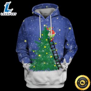 Grinch Grinch Decorates Christmas Tree Blue White Hoodie